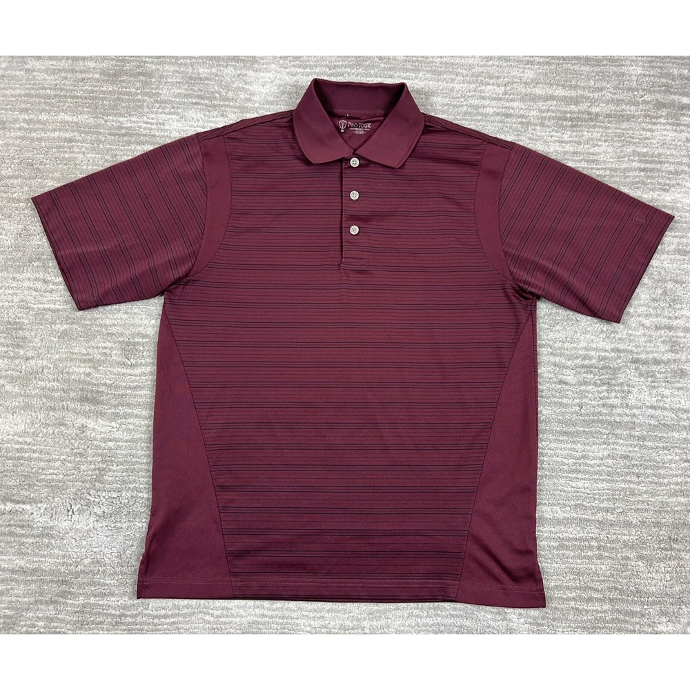 Pro Tour Polo Shirt Mens Medium Burgundy Performance Golf Striped Short Sleeve